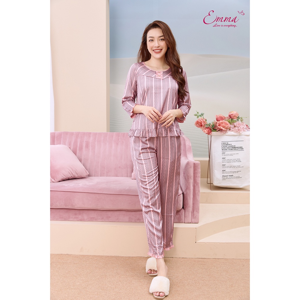 Đồ Bộ Mặc Nhà Lụa Áo Tay Lỡ, Quần Dài Emma ETLU.21.017.09