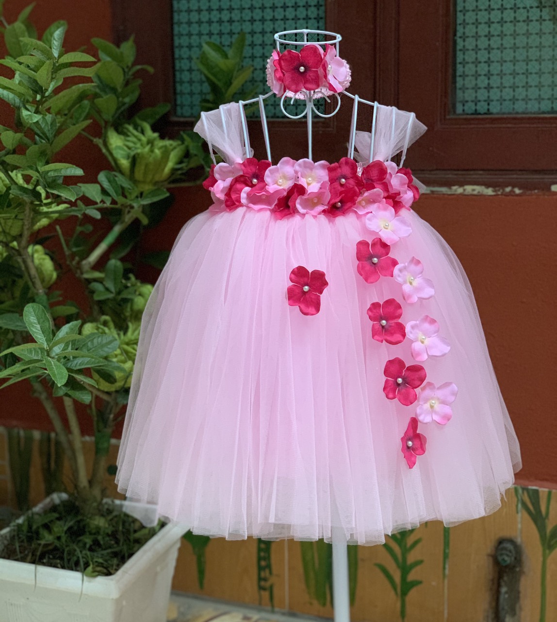 Đầm cho bé gái /Đầm công chúa / đầm công chúa cho bé hồng phấn đính hoa cẩm tú