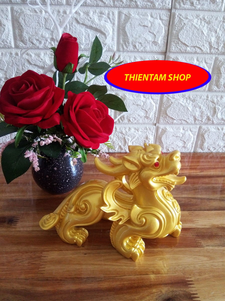 [HCM]Kỳ Hưu phong thủy đá poly vàng một con KHV20
