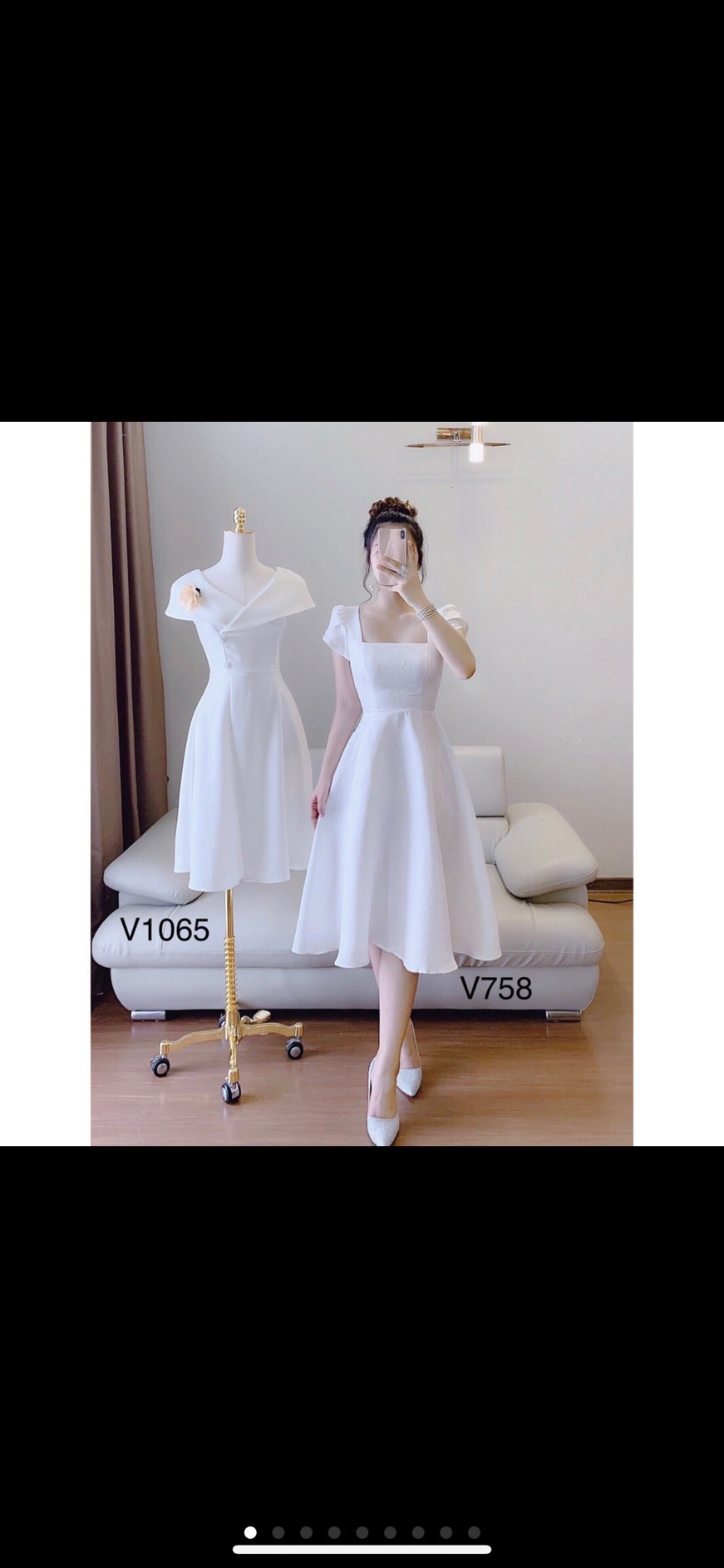 Đầm nữ dáng xòe màu trắng chất kate lụa kèm hình thật