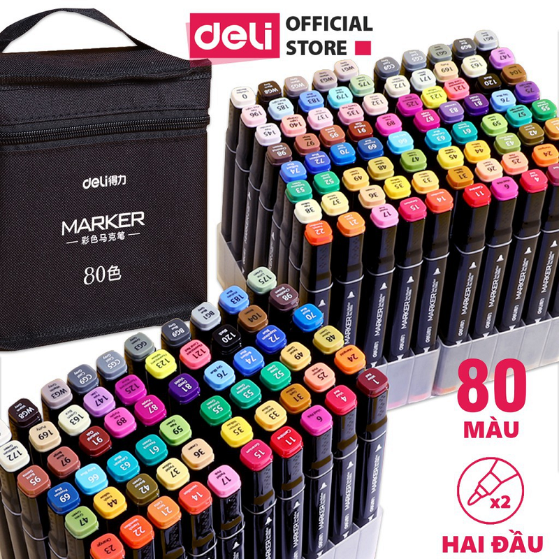 BÚT MÀU MARKER DELI KÈM TÚI VẢI 40/80 MÀU 70806