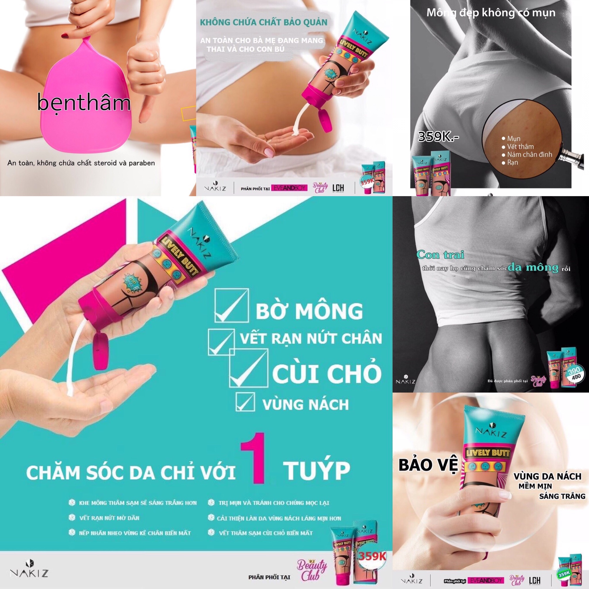 [HCM]Kem Nakiz lively Butt - Combo 3 tuýp