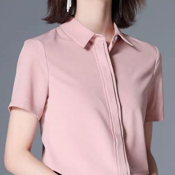 ÁO SƠ MI NỮ TRƠN  CÔNG SỞ NGẮN TAY  FORM DẤU NÚT MẪU 891819 THỜI TRANG CAO CẤP