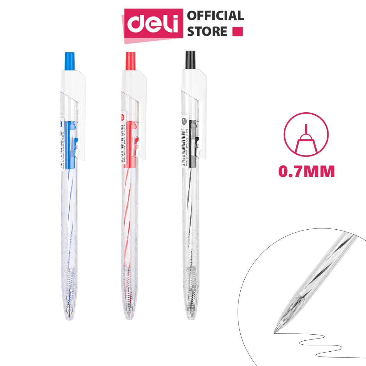 COMBO 12 Bút bi bút mực bút gel bấm văn phòng mực xanh đen đỏ ngòi 0.7mm Deli giá rẻ viết nét đều trơn tru phù hợp cho học sinh - EQ24