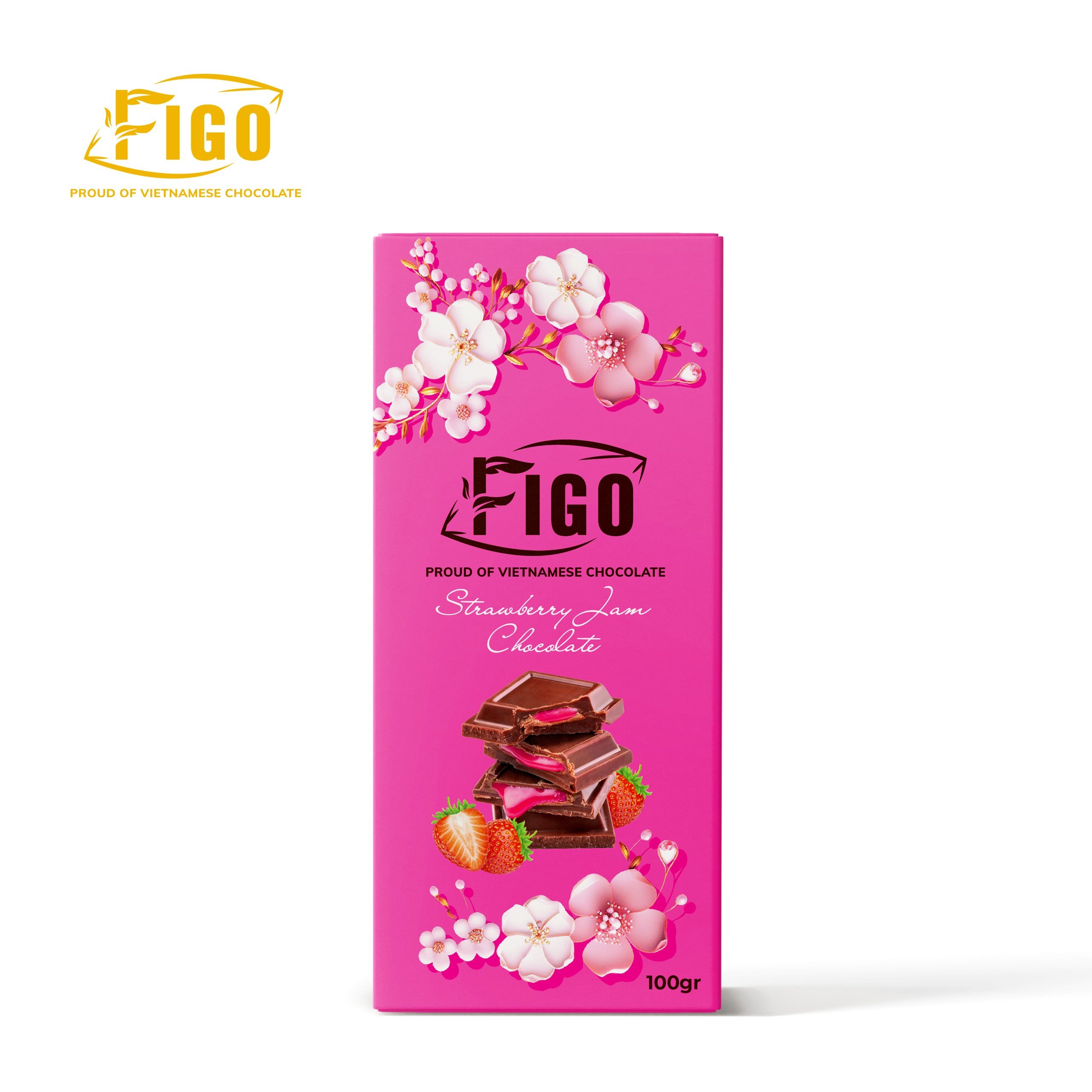 Kẹo socola sữa nhân mứt dâu 100g figo gói quà