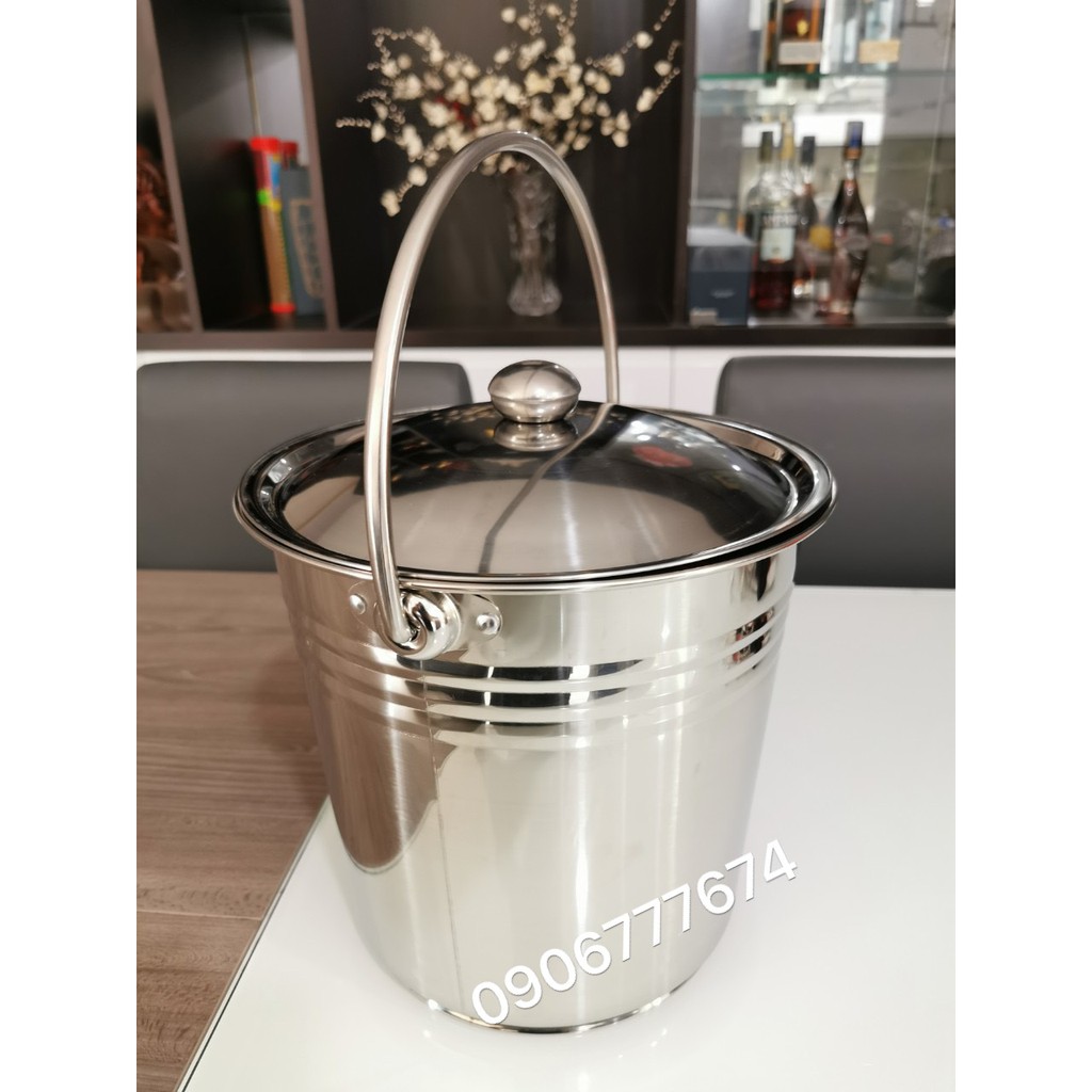 XÔ INOX CÓ NẮP ĐỰNG NƯỚC LÈO/ ĐỰNG ĐÁ (Ảnh thật shop chụp)