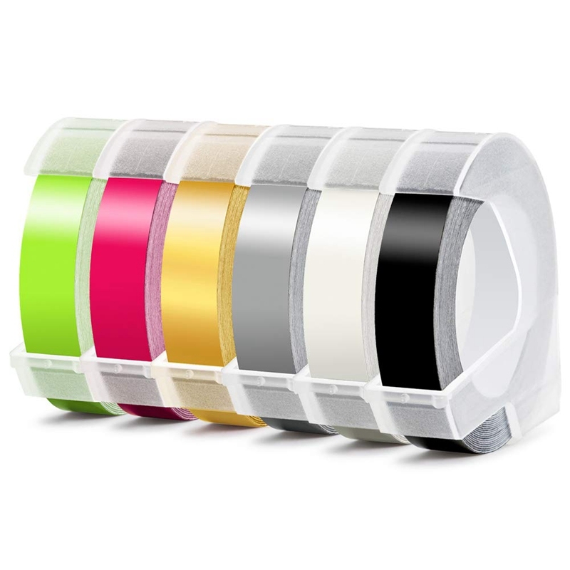 Bảng giá 6 Roll Embossing Label Maker Tape 3D Plastic 9mm x 3Meter Embossing Label Tape White on Black/ Clear/ Silver/ Gold/Fluorescent Pink/Fluorescent Green for Dymo Label Maker Phong Vũ