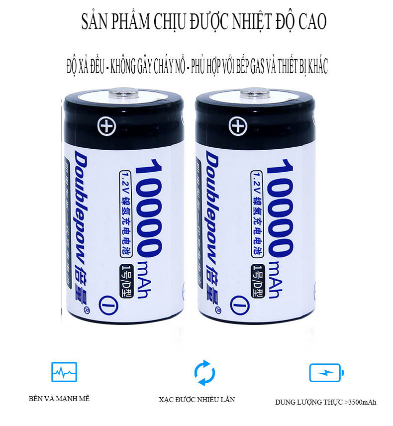Pin đại sạc lại số 1 Size D 11000mAh Ni-Cd - Doublepow - loại cao cấp, dung lượng thực