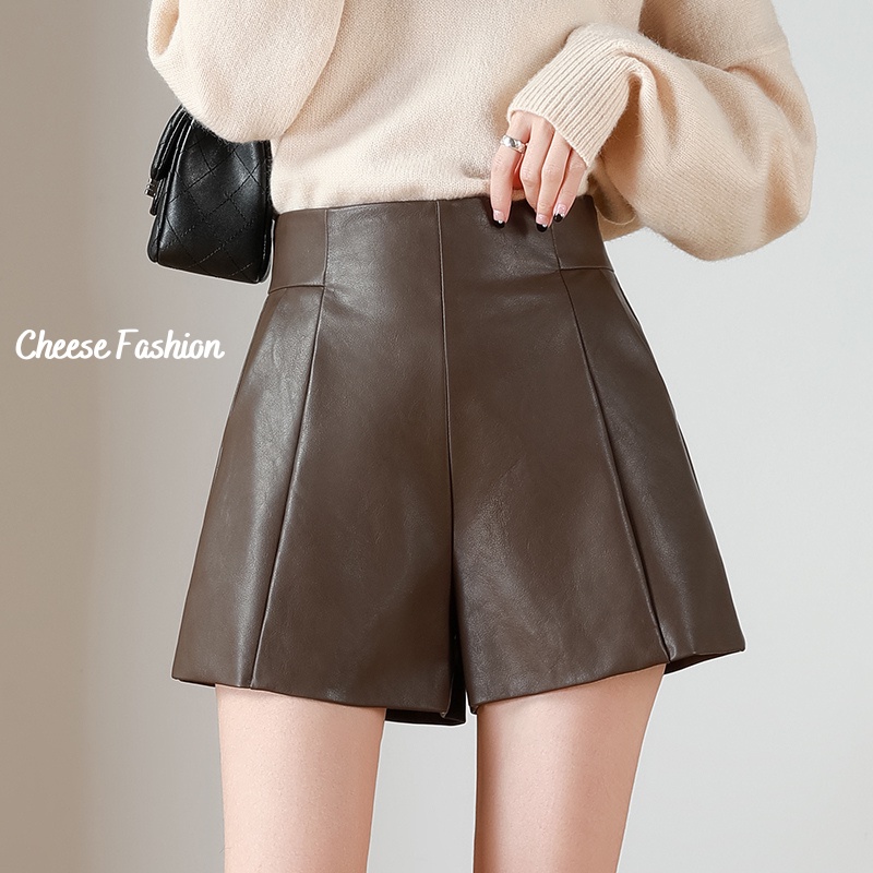 Quần short da cạp cao dáng ôm phong cách Hàn Quốc siêu hot