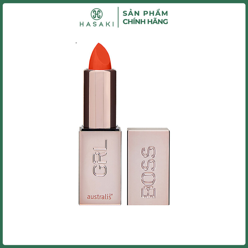 Son lì dưỡng môi australis #pumps màu cam đào grlboss satin lipstick 3.2g