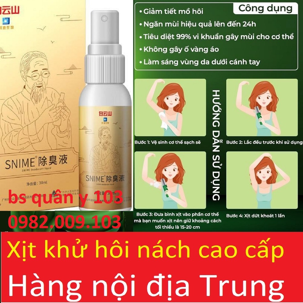 Xịt khử mùi hôi nách mùi mồ hôi cơ thể thâm nách Snime bạch vân sơn nội địa trung