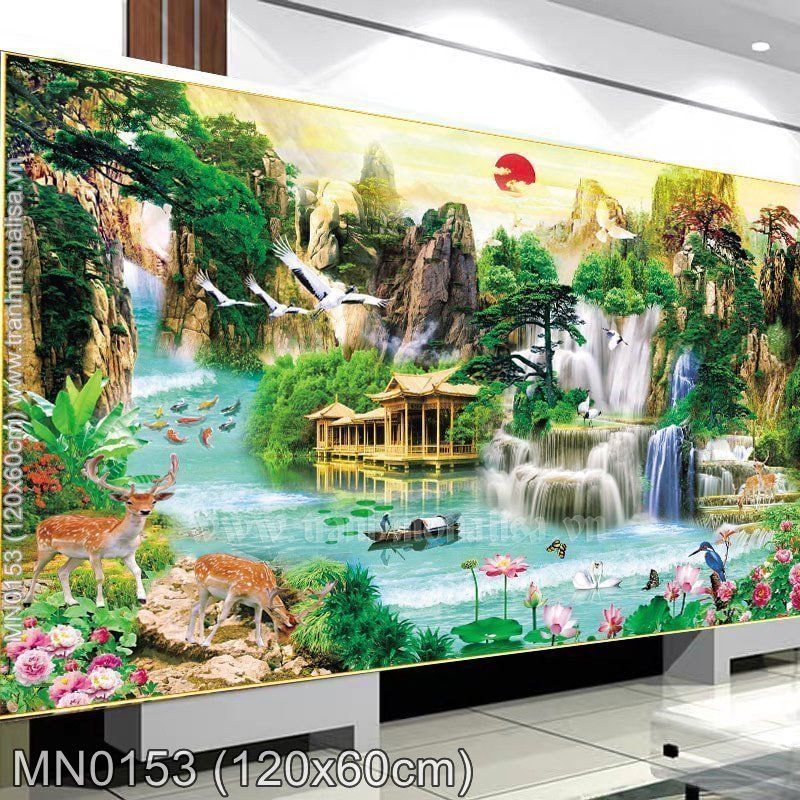 tranh thêu chữ thập Sơn thủy hữu tình MN0133 130x65cm(THÊU KÍN)