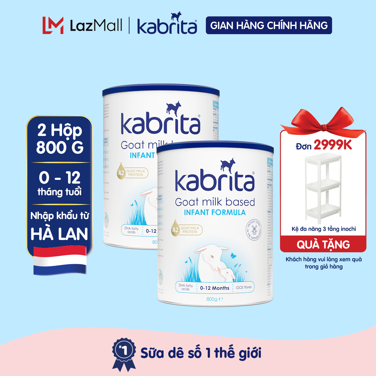 Combo 2 lon sữa dê Kabrita cho trẻ từ 0-12 tháng - Lon 800g