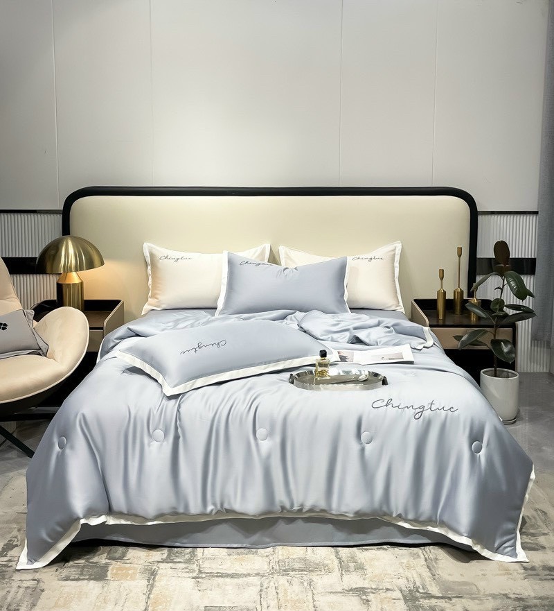 Bộ Chăn Ga Gối Phi Lụa Chingtue Màu Trơn Basic ( Gồm 1 ga, 2 vỏ gối, 1 chăn chần bông hè )
