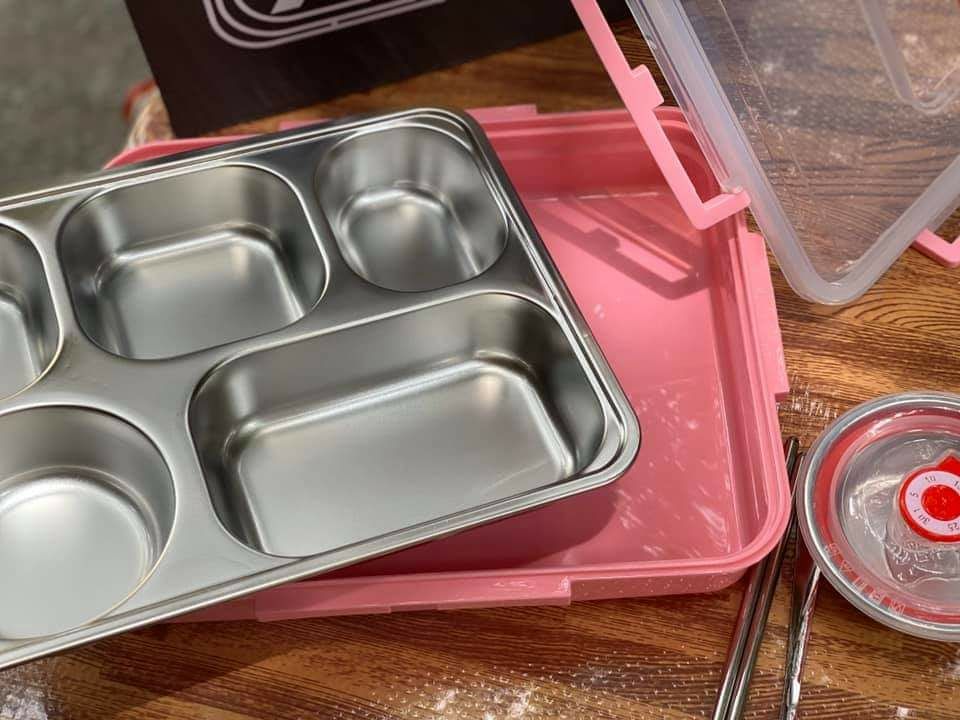 KHAY CƠM VĂN PHÒNG INOX 5 NGĂN CÓ NẮP ĐẬY