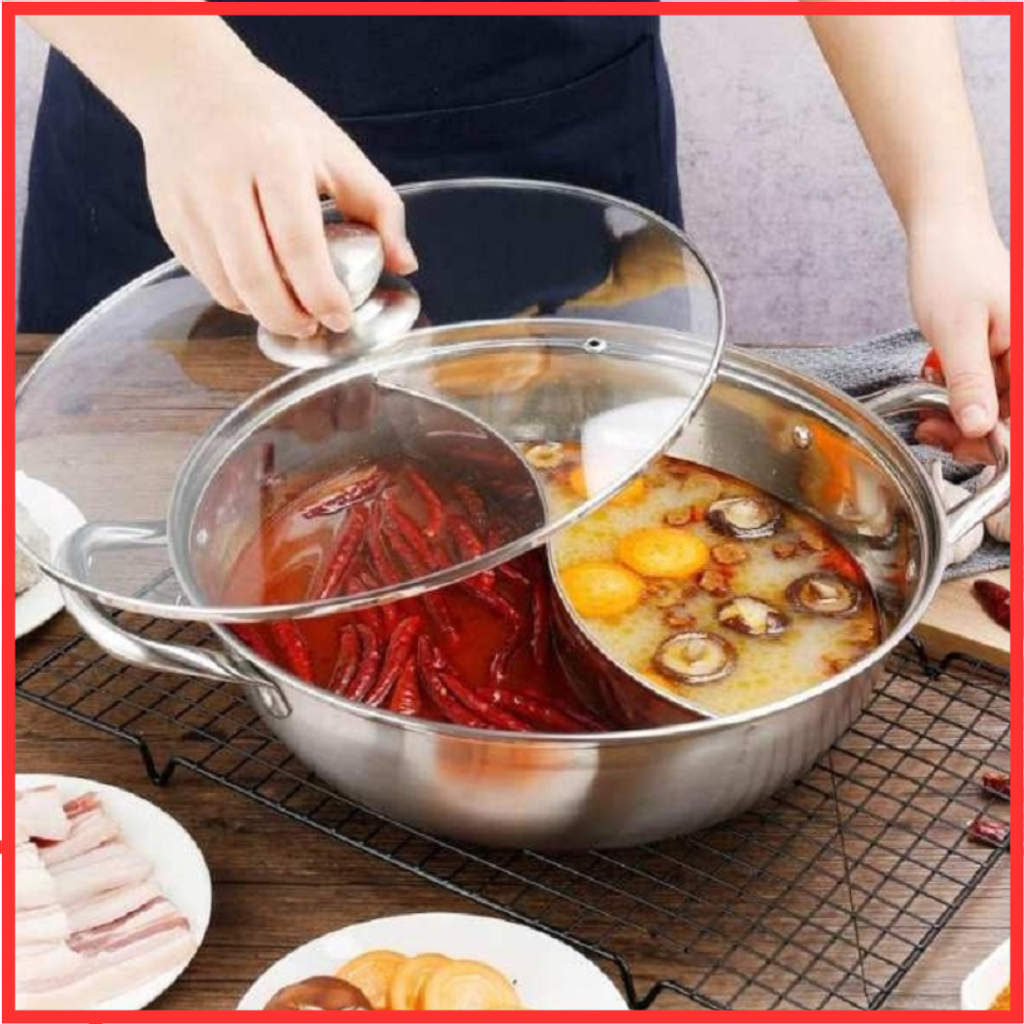 Nồi lẩu 2 ngăn inox đường kính 30cm , 32cm , tiện dụng-nồi lẩu inox 2 ngăn - nồi lẩu đa năng 30cm- nồi 32cm - nồi lẫu -nồi lẩu inox 2 ngăn
