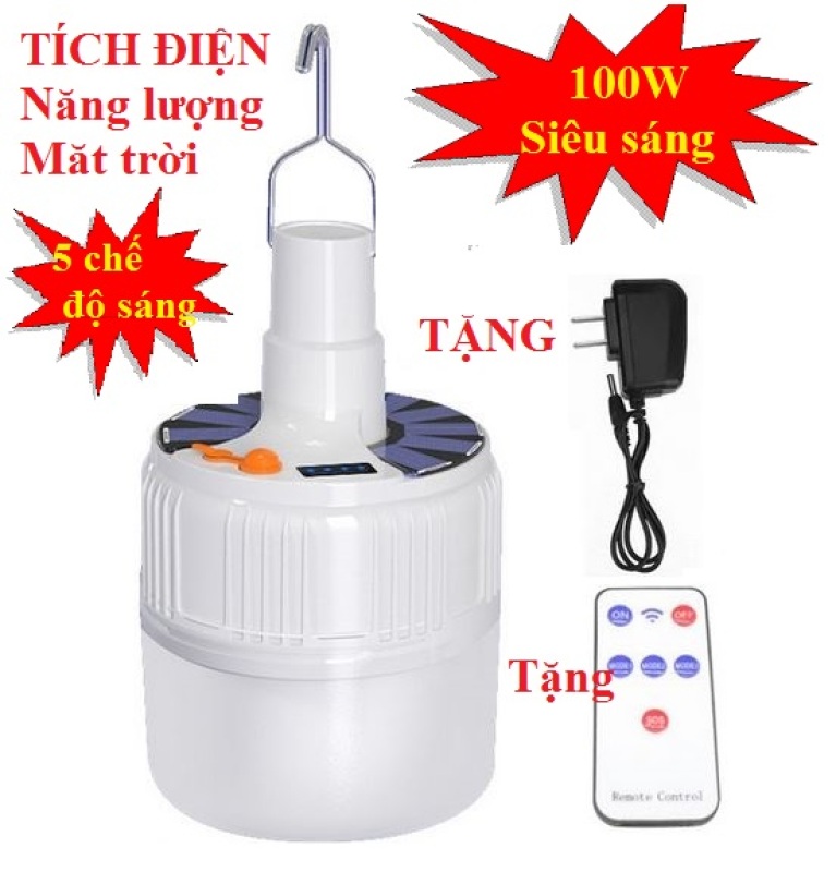 Đèn tích điện 100W siêu sáng Samrtbuy năng lượng mặt trời tặng điều khiển và bộ sạc 5 chế độ sáng đèn led đèn pin siêu sáng đèn năng lượng mặt trời