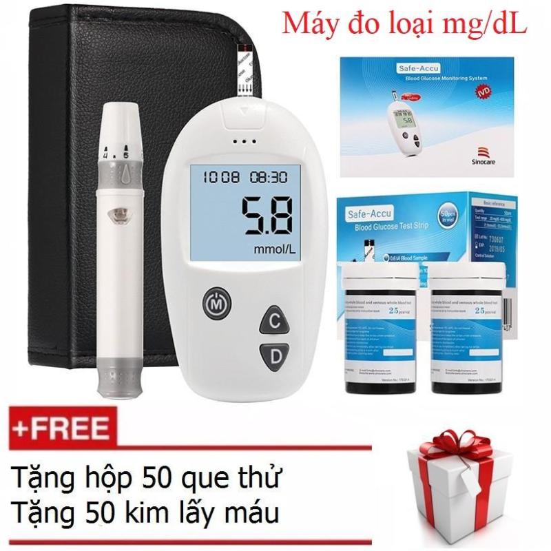 Bộ máy đo đường huyết Sinocare Safe Accu tặng 1 hộp 50 que thử và hộp 50 kim chích máu