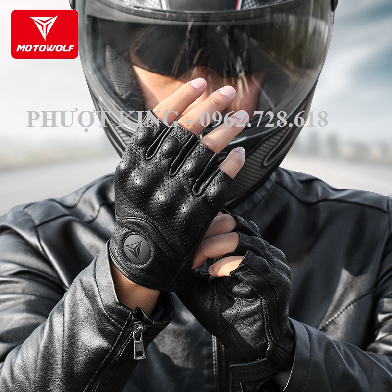 [CHÍNH HÃNG] Găng tay Motowolf cụt ngón da thật