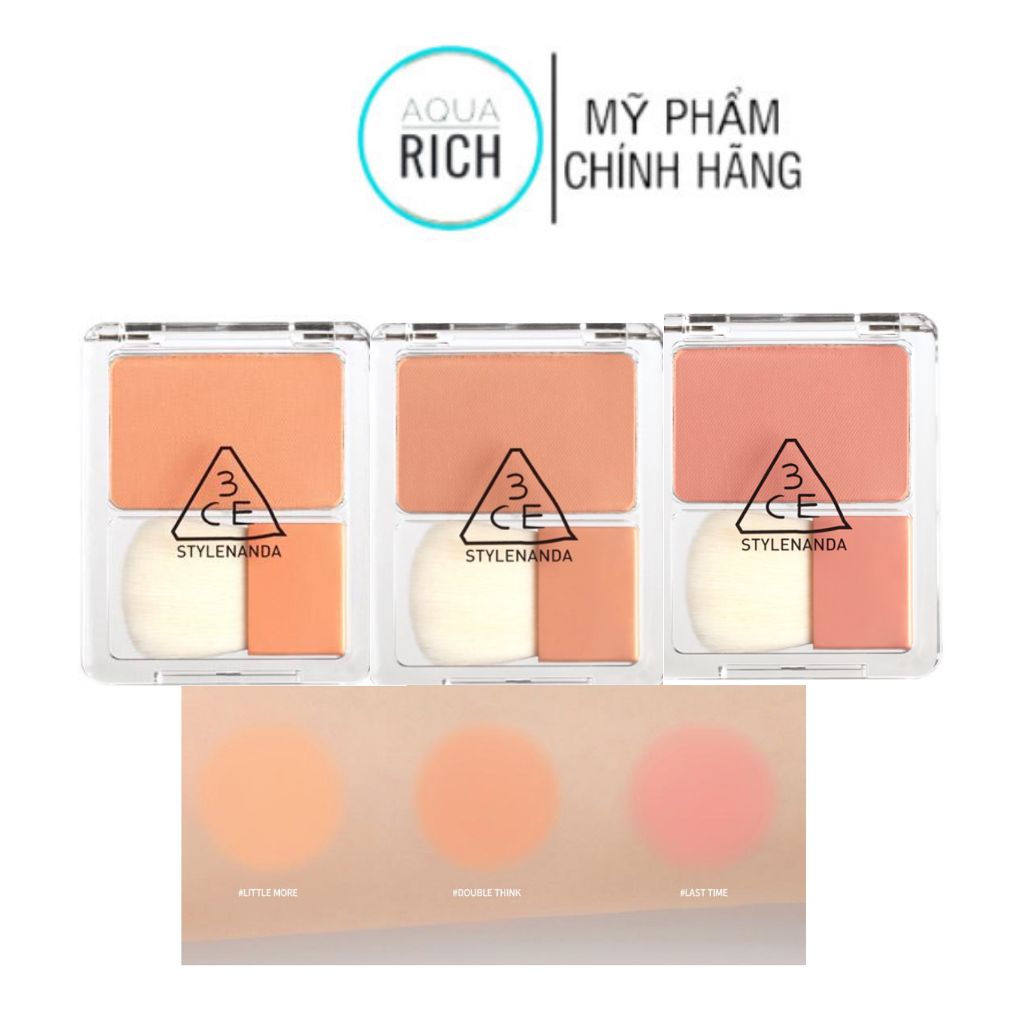 Phấn Má Hồng 3CE Blush Blusher Vuông [Double Think + Last Time + Little More]