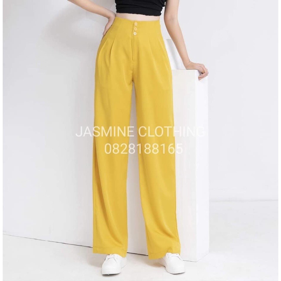 Quần ống suông rộng cạp cao 3 cúc - quần ống rộng culothes cạp cao 3 cúc-tns-mã 888