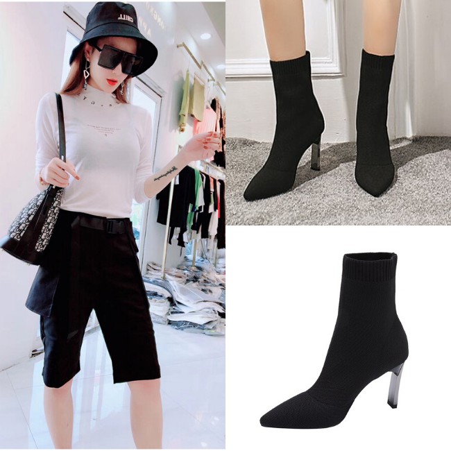 [HCM]Giày Boot Len Cổ Ngắn Đế Nhỏ Màu Đen Gbl-01B5