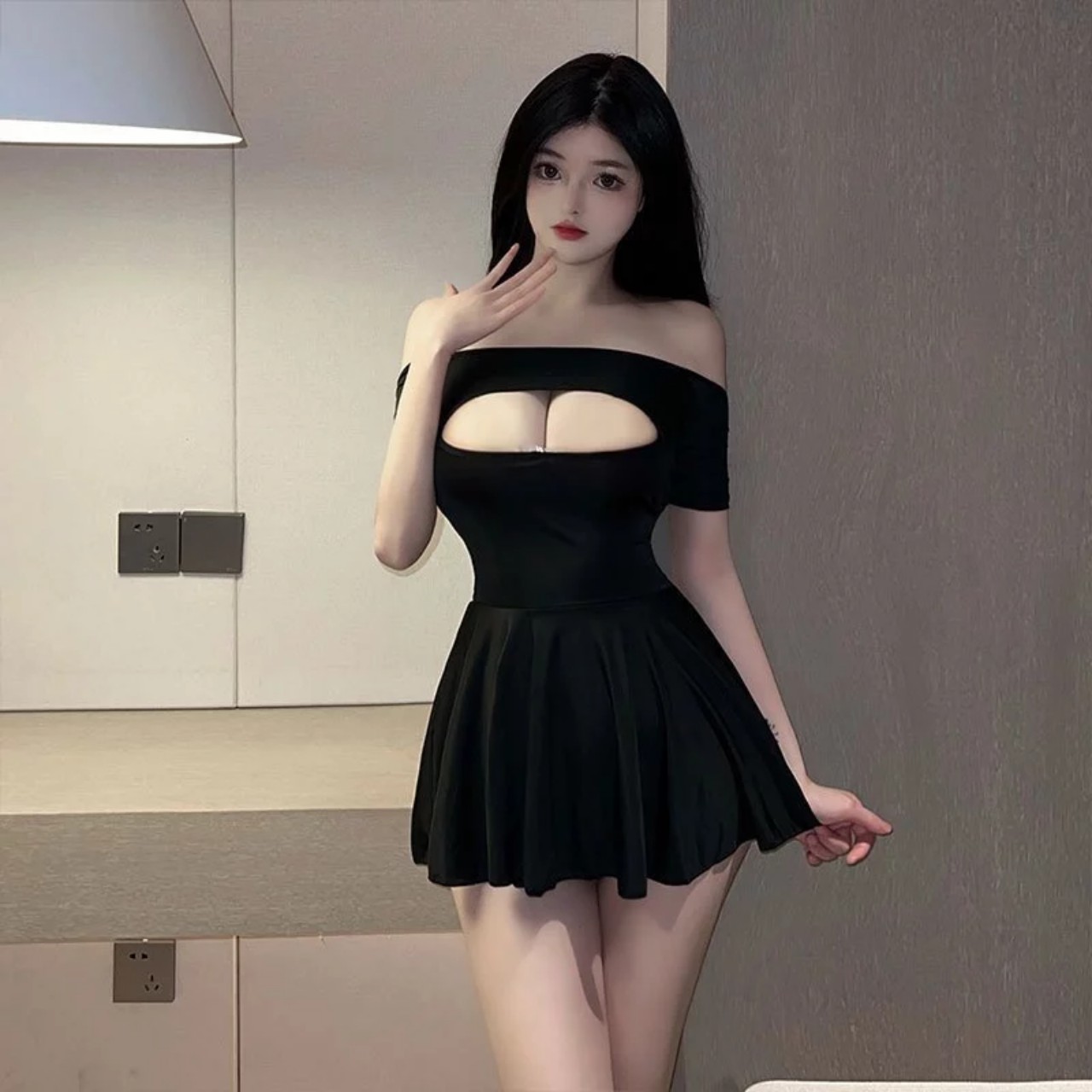 5483 sexy off shoulder flare nightdress