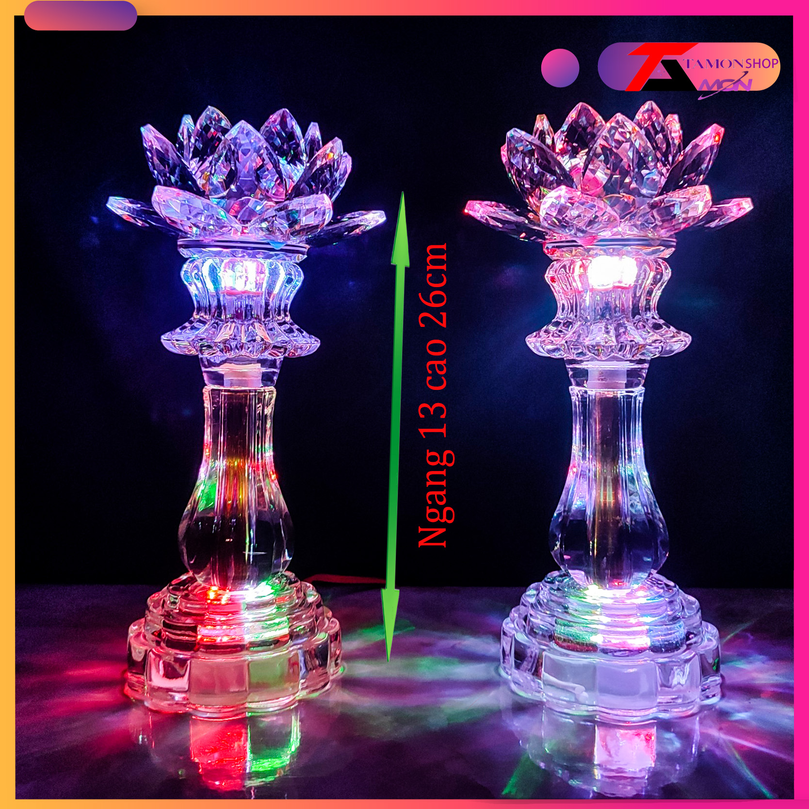 [GIÁ BÁN 1 CẶP] Cặp Đèn Thờ Hoa Sen Pha Lê Nguyên Khối Phát Sáng Toàn Thân,Đèn Trang Trí Tủ Thờ Gia Tiên, Phật, [PL34-T]