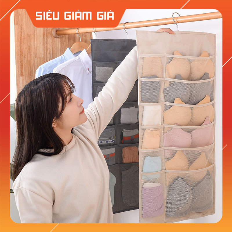 [ GIÁ SỐC ] Túi đựng đồ lót, tất vớ 2 mặt nhiều ngăn có móc treo- Tui dung tat vo- túi đựng tất vớ 24 ngăn có móc treo- túi đựng đồ lót có móc treo