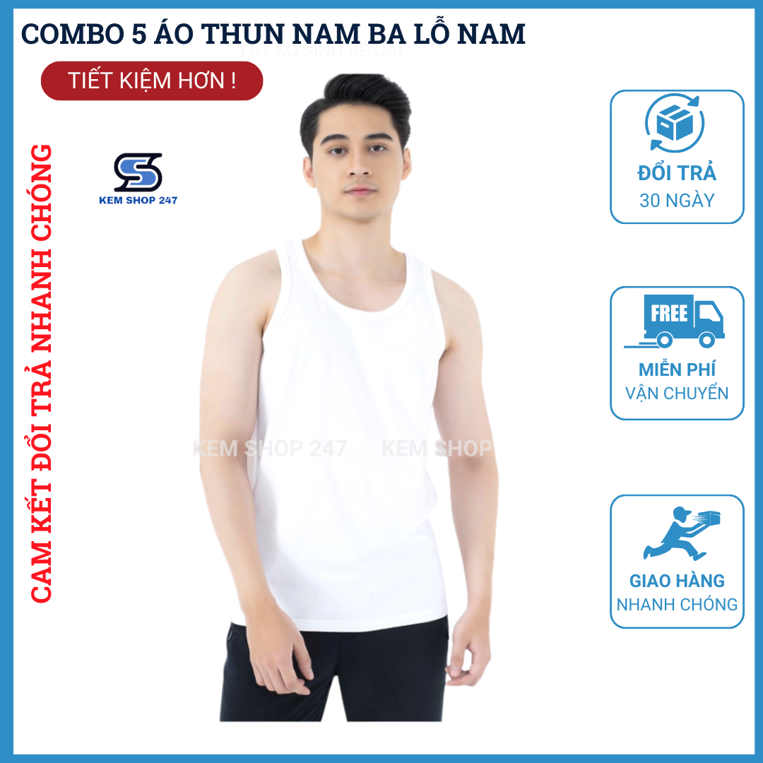 Bộ 5 Áo ba lỗ nam Đông Xuân Ledatex hàng VNXK,chất liệu 100 % cotton mềm mại, thoáng khí, thấm hút mổ hôi tốt, giúp bạn khi mặc luôn cảm thấy thỏa mái và tự tin-KEM SHOP 247