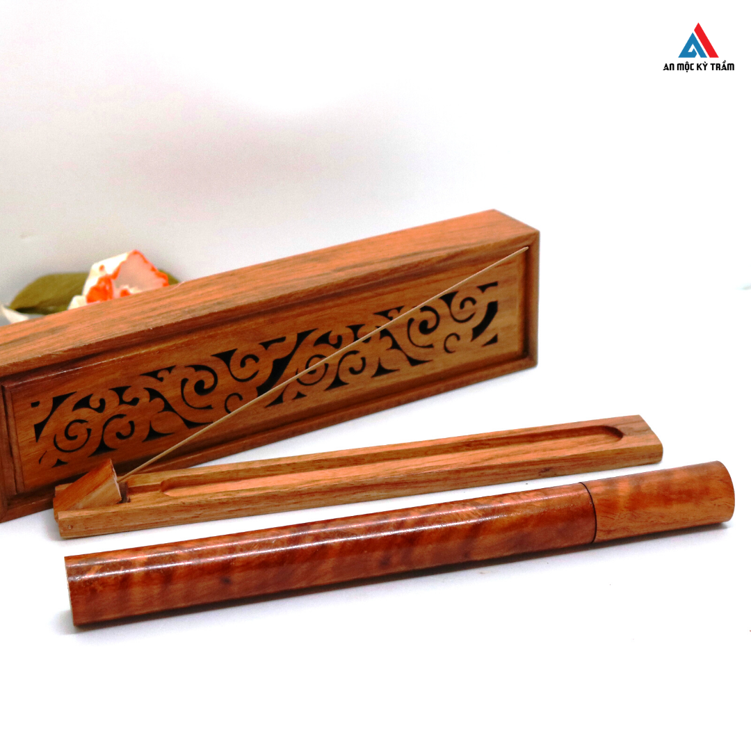 Bộ Dụng Cụ Đựng Và Đốt Trầm Hương từ Gỗ Hương (Bao Gồm Hương). Bộ Xông Trầm Hương Không Tâm