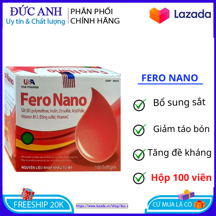 Viên uống Fero Nano bổ sung Sắt, Acid Folic cho người thiếu máu não