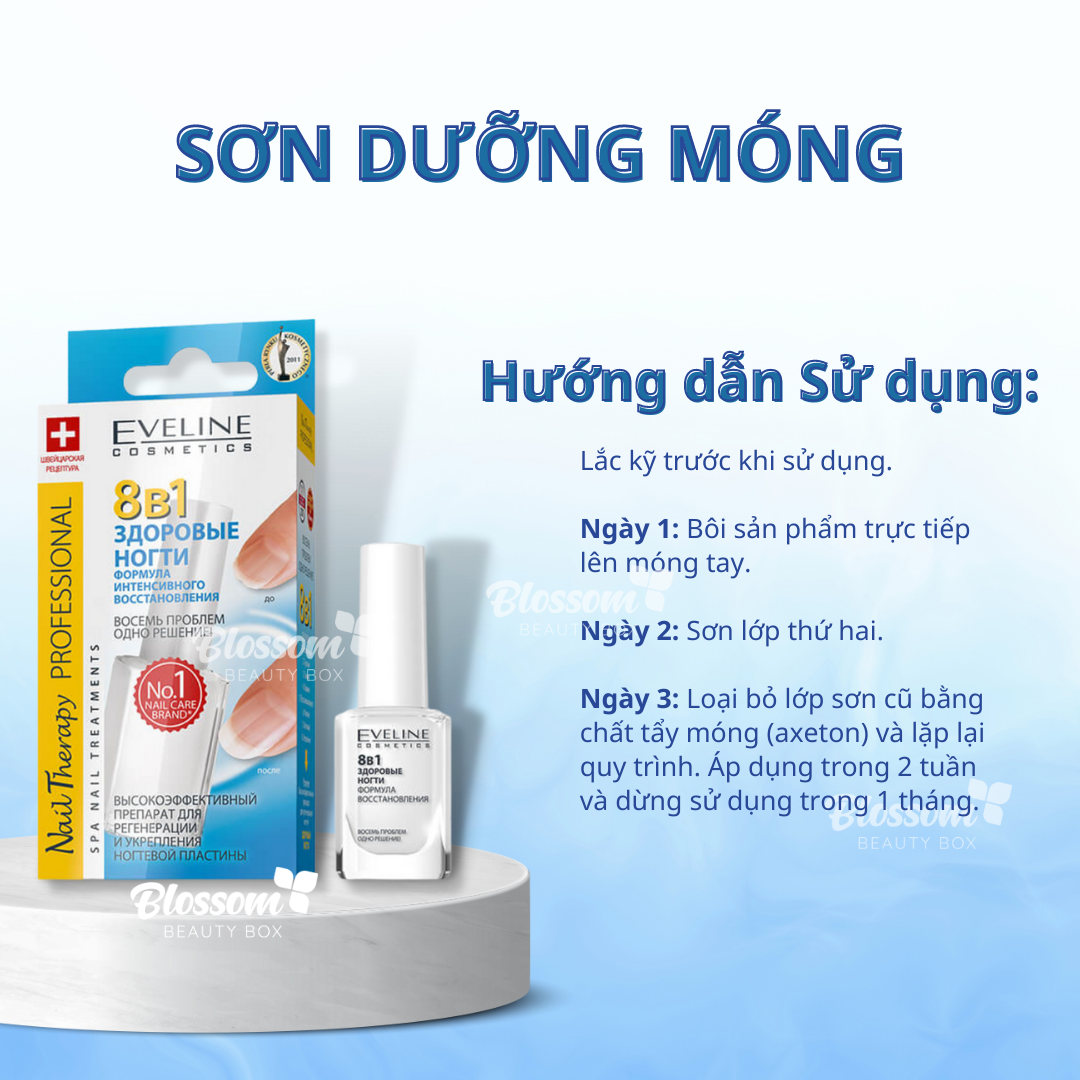Sơn Dưỡng Móng Eveline 8b1 Total Action 12ml