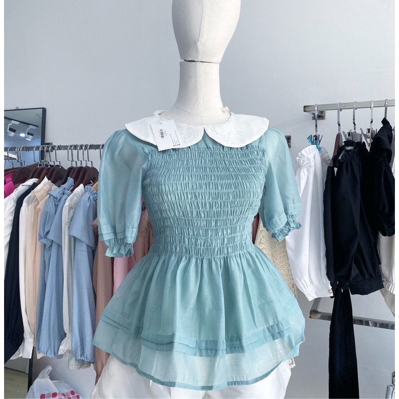 áo nhún thun phối ren Lion top