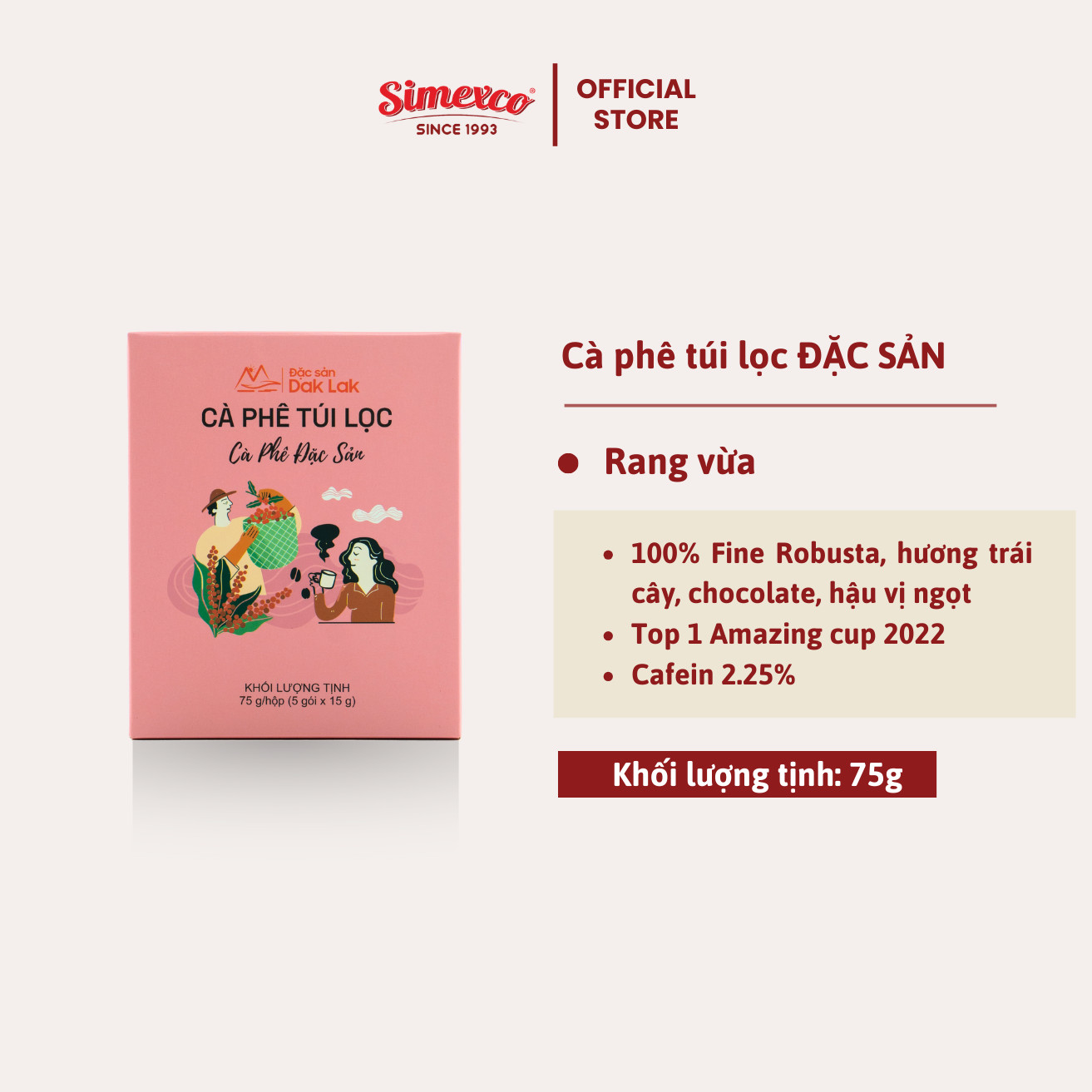 Cà phê túi lọc Simexco - Công thức Đặc sản - Cafe Fine Robusta