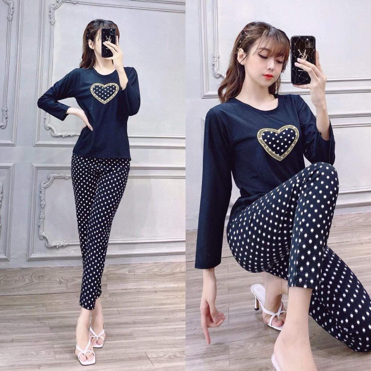 [HCM]SET BỘ THU ĐÔNG DÀI TAY THÊU TIM DỄ THƯƠNG