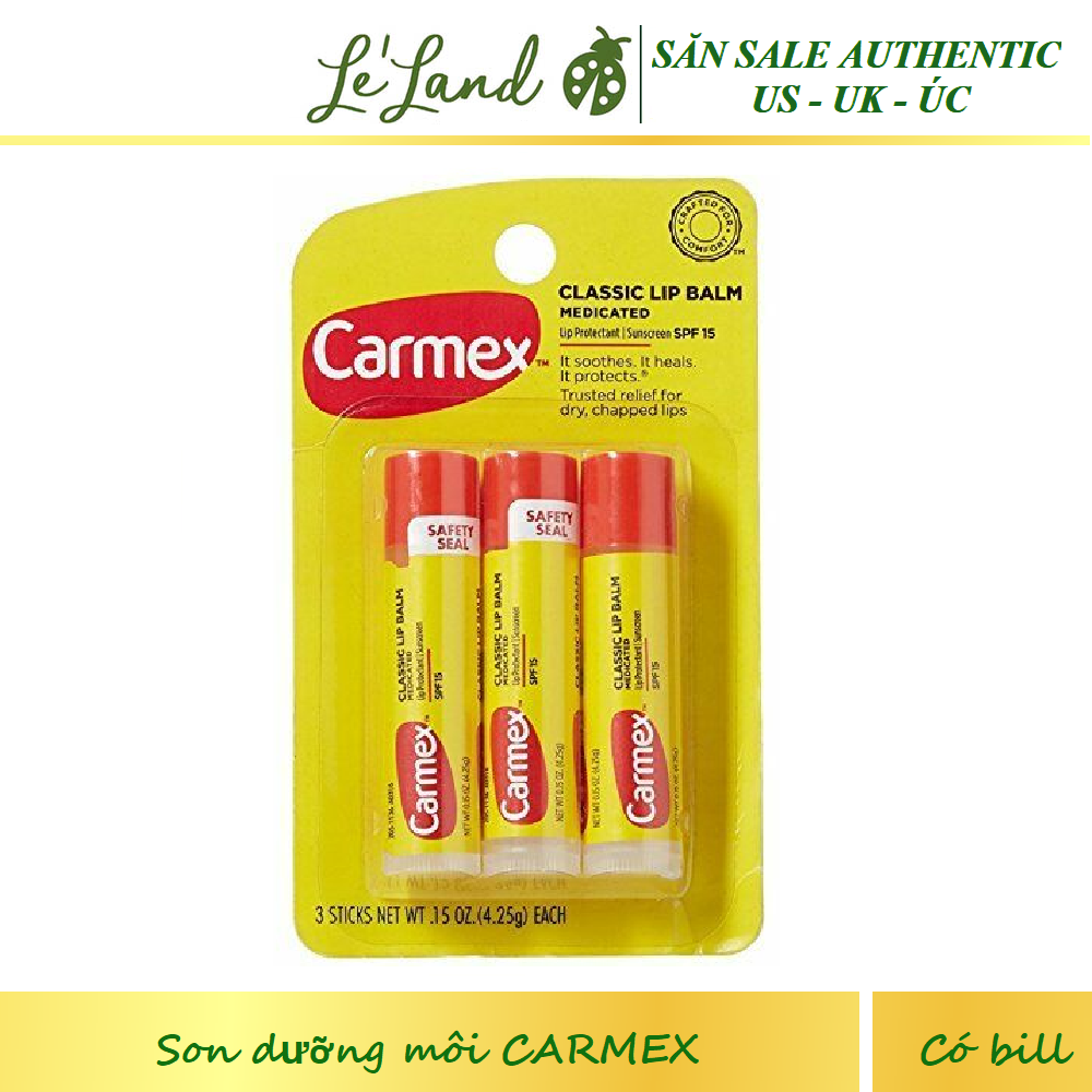 [HCM]Bill US - Săn sale 60%- Son Dưỡng Môi Carmex Set 3 thỏi không mùi