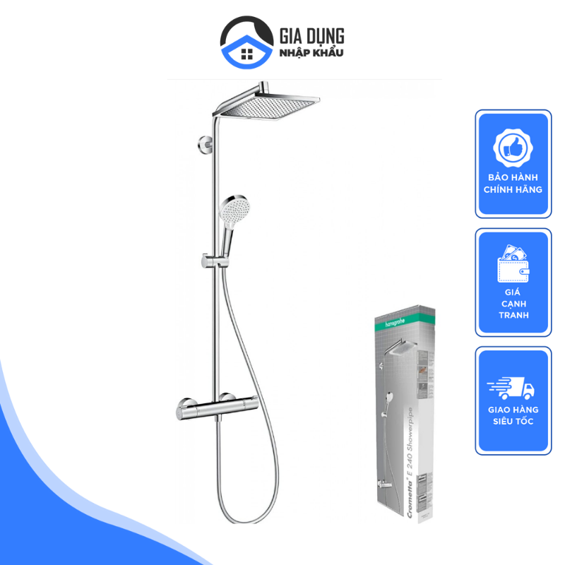 Bộ sen cây bát vuông hansgrohe 27298000, chất liệu thép không gỉ cao cấp, có thể điều chỉnh độ cao, vòi chống cặn bám, áp suất cao, nhập đức