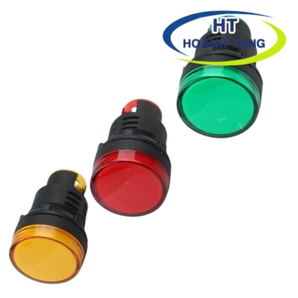 Đèn led AD16-30DS báo pha phi 30mm điện áp 220VAC 3 màu đỏ, xanh lá, màu vàng