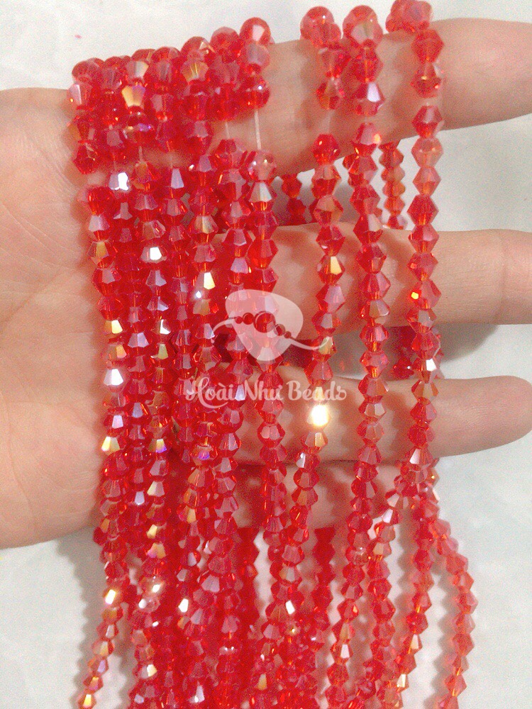 Chùm 10 sợi hạt đá pha lê nón (thuỷ tinh) 4mm đính kết may vá handmade