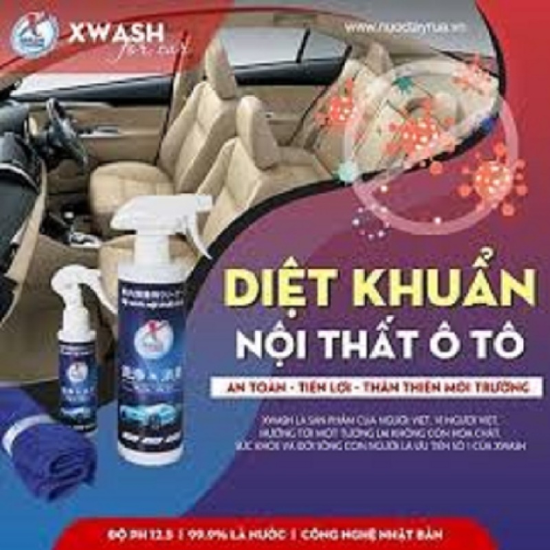 Chai xịt làm sạch nội thất ô tô XWASH Không dùng hoá chất loại bỏ 99% vi khuẩn ( tặng kèm khăn XWASH)
