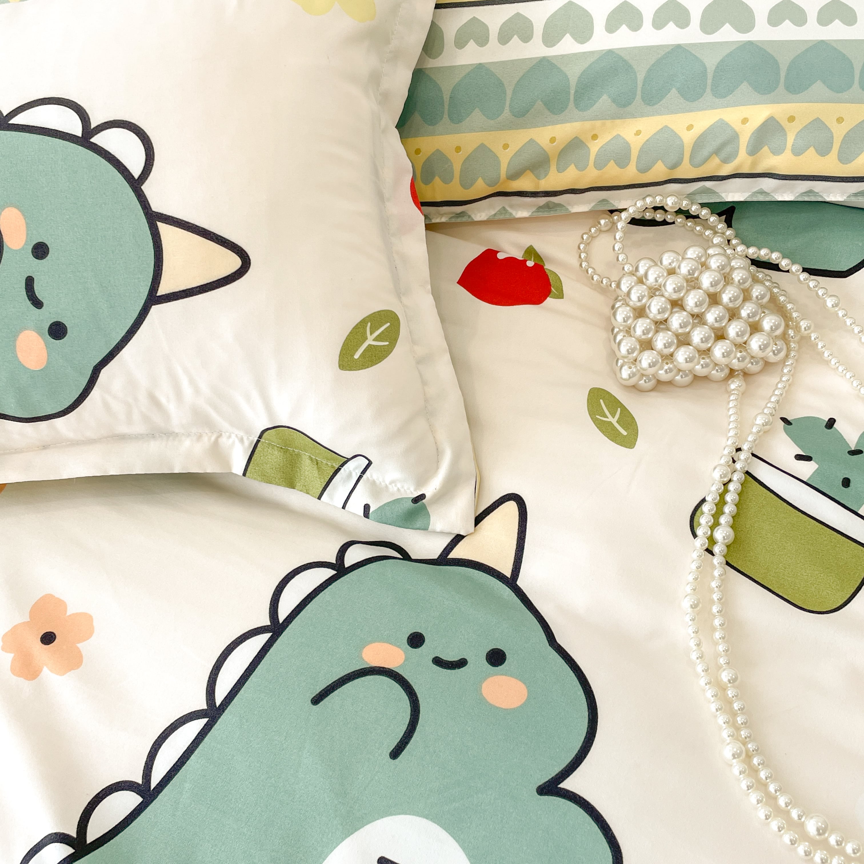 Bộ 4 Món Vỏ Chăn Ga Gối Coton poly Khủng long cà chua cao cấp ( không kèm ruột )