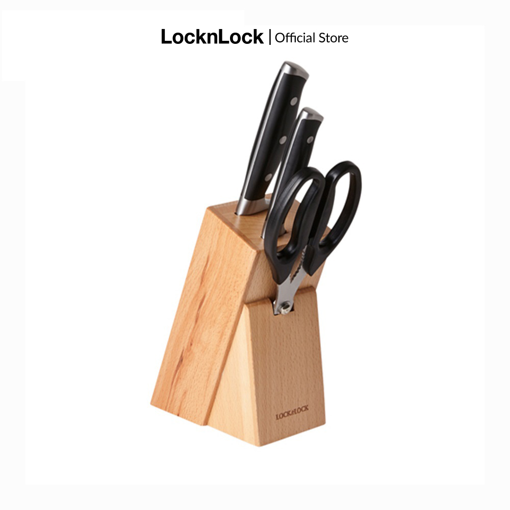 Bộ Dao Nhà Bếp 4 Món (2 dao và 1 kéo 1 giá gỗ) Lock&Lock CKK401 bằng thép không gỉ