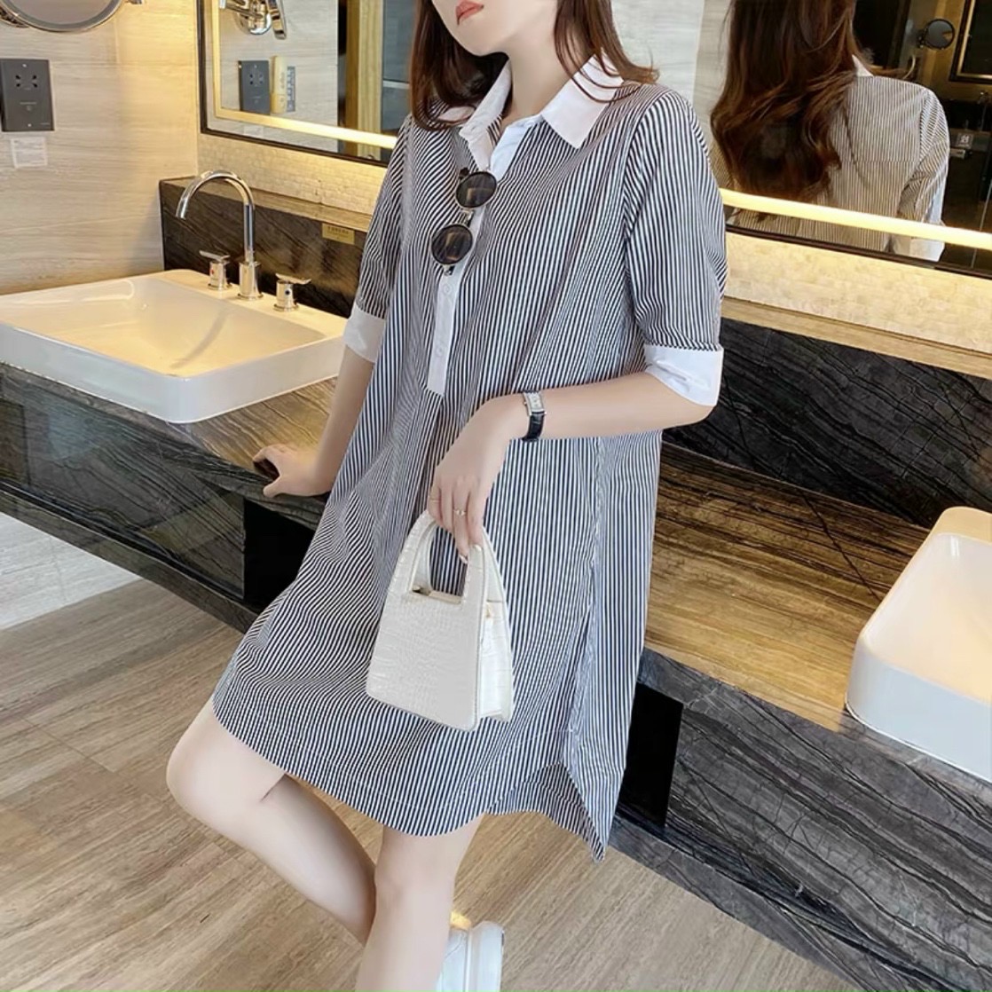 Đầm sơ mi sọc 2 màu