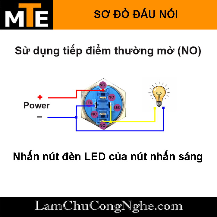 Nút nhấn giữ chống nước có LED 22mm 220V