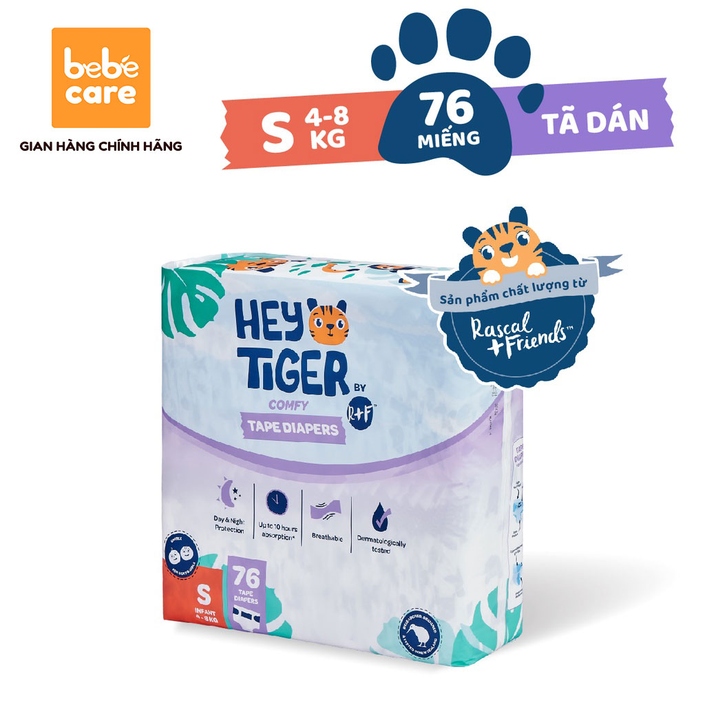 Tã Dán Hey Tiger Size S 76 Miếng (Bé Từ 4 - 8 Kg)