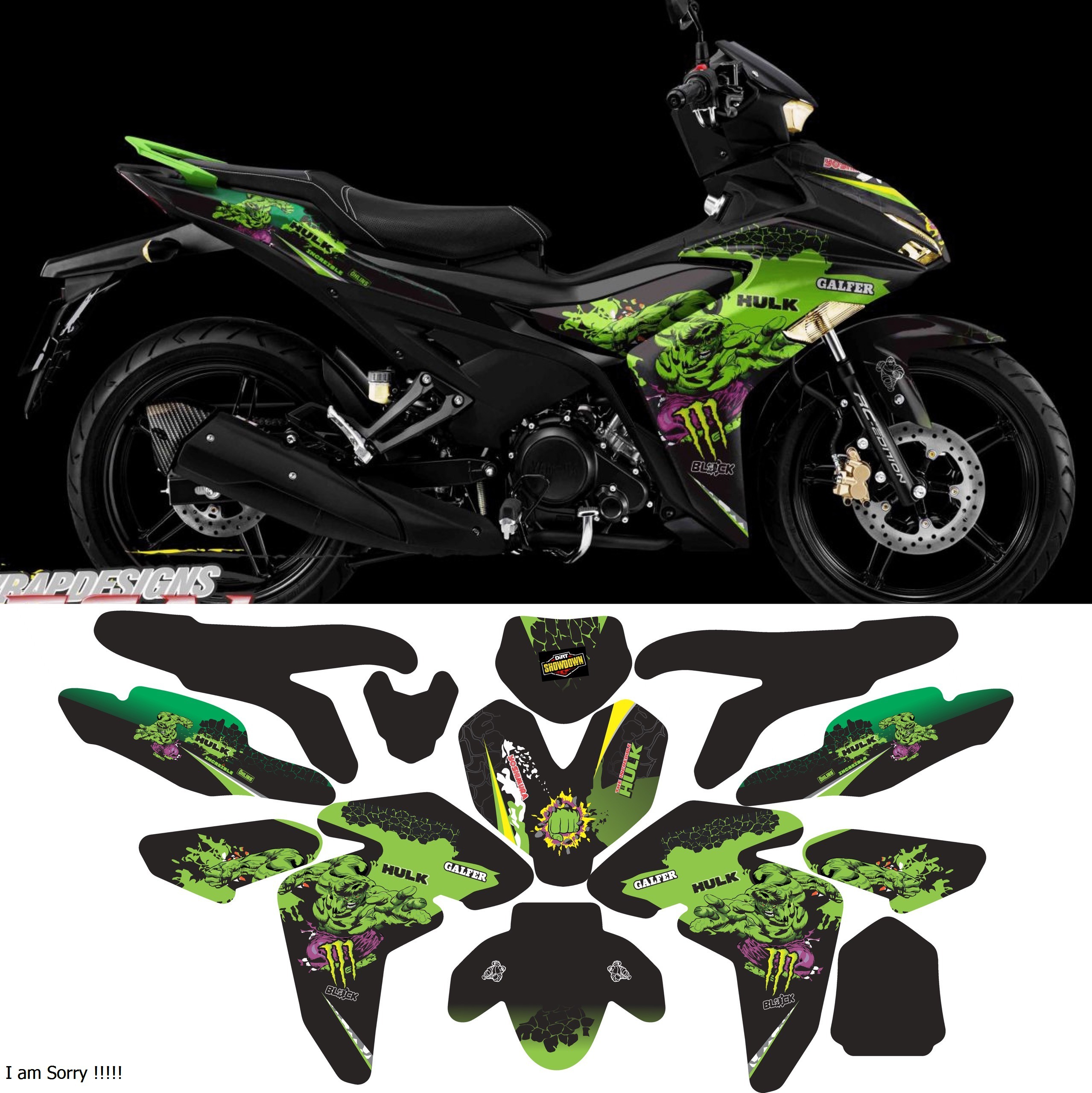 Tem trùm xe exciter 155 HULK XANH đẹp - Tem dán xe máy exciter 155 XANH thiết kế theo yêu cầu - tem trùm exciter 155 độ chế đẹp và rẻ chất