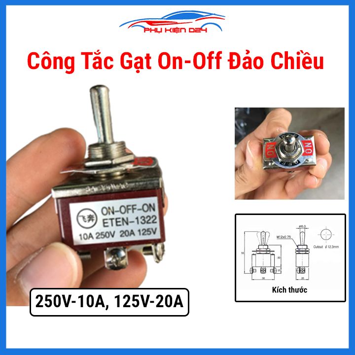 Công tắc gạt on-off đảo chiều 6 chân 3 trạng thái 250v-10a, 125v-20a