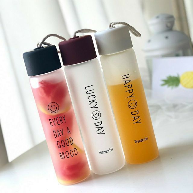 Bình Nước Thủy Tinh Happy Day 430ml
