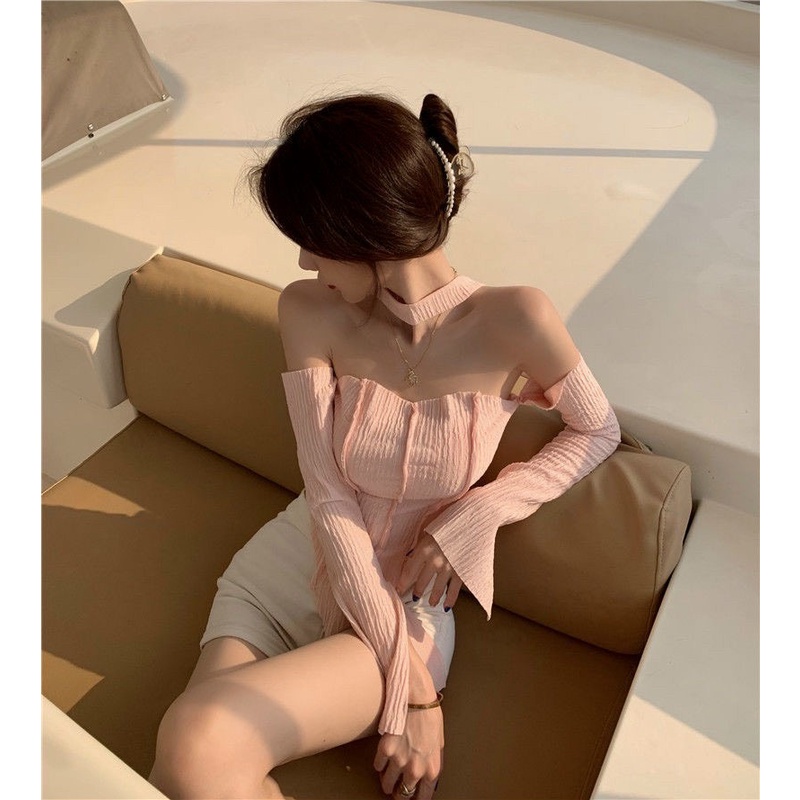 Áo Croptop Choàng Cổ Tay Dài (Hàng QC) A5239